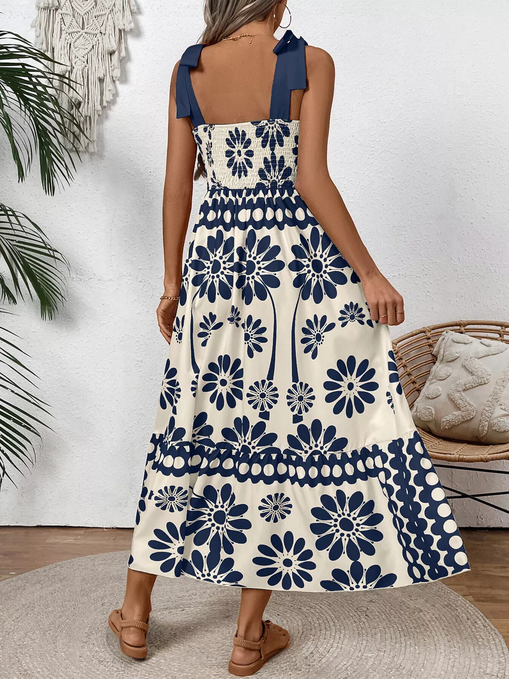 Floral Print Tie-Shoulder Midi Dress, image 8