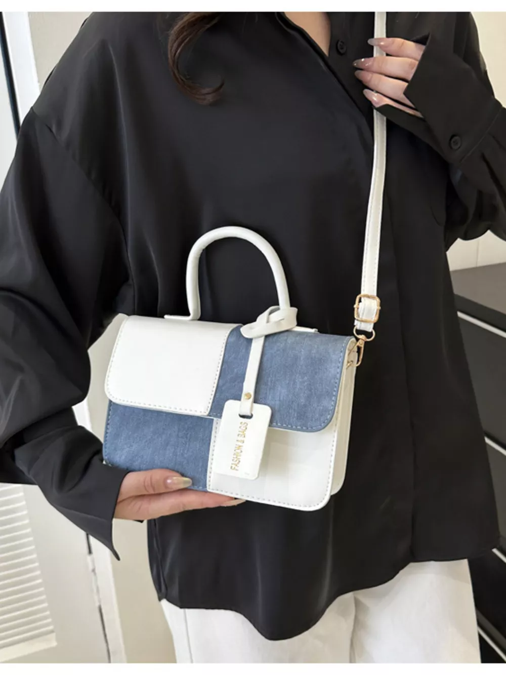Two-Tone PU Leather Crossbody Bag, image 9
