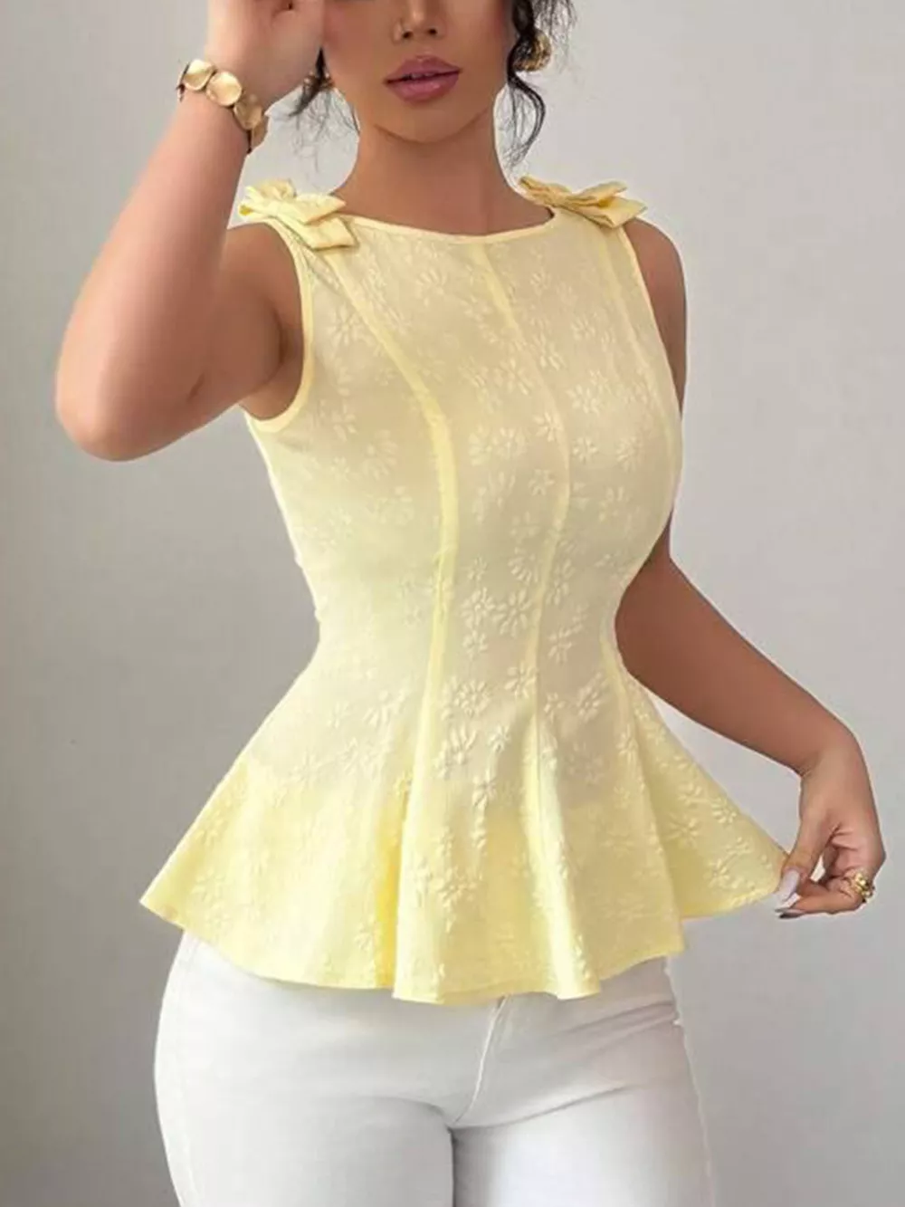 Bow Shoulder Peplum Tank, image 2