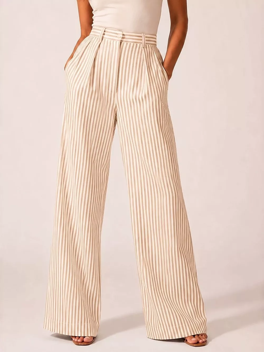 High-Waisted Wide-Leg Striped Pants