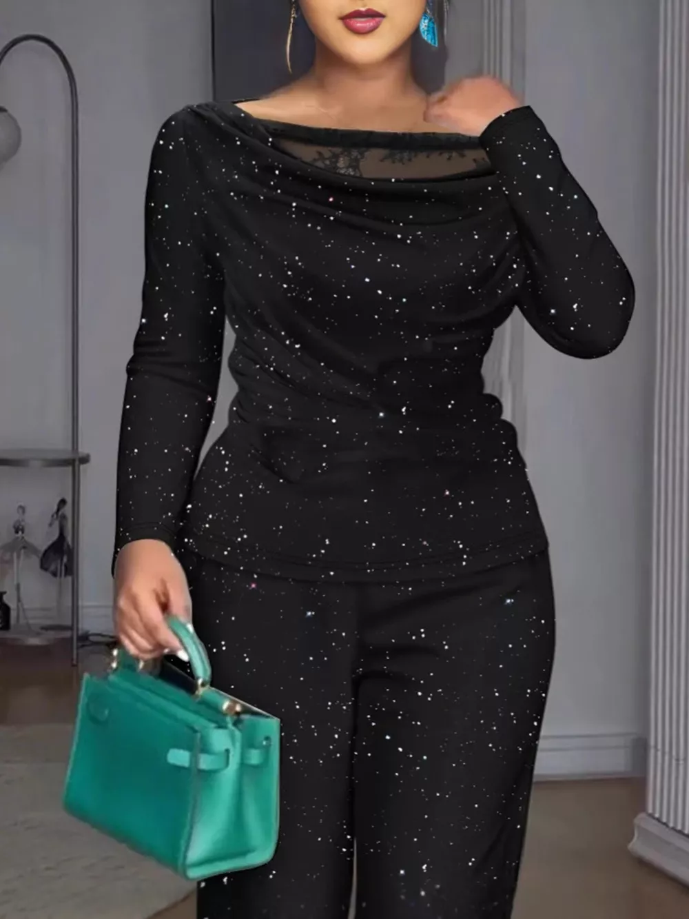 Glitter Long Sleeve Top and Pants Set, image 2