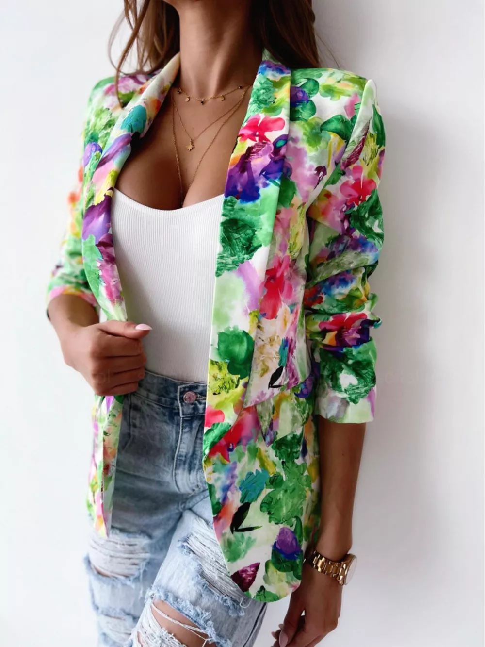 Vibrant Floral Print Open Front Blazer, image 6