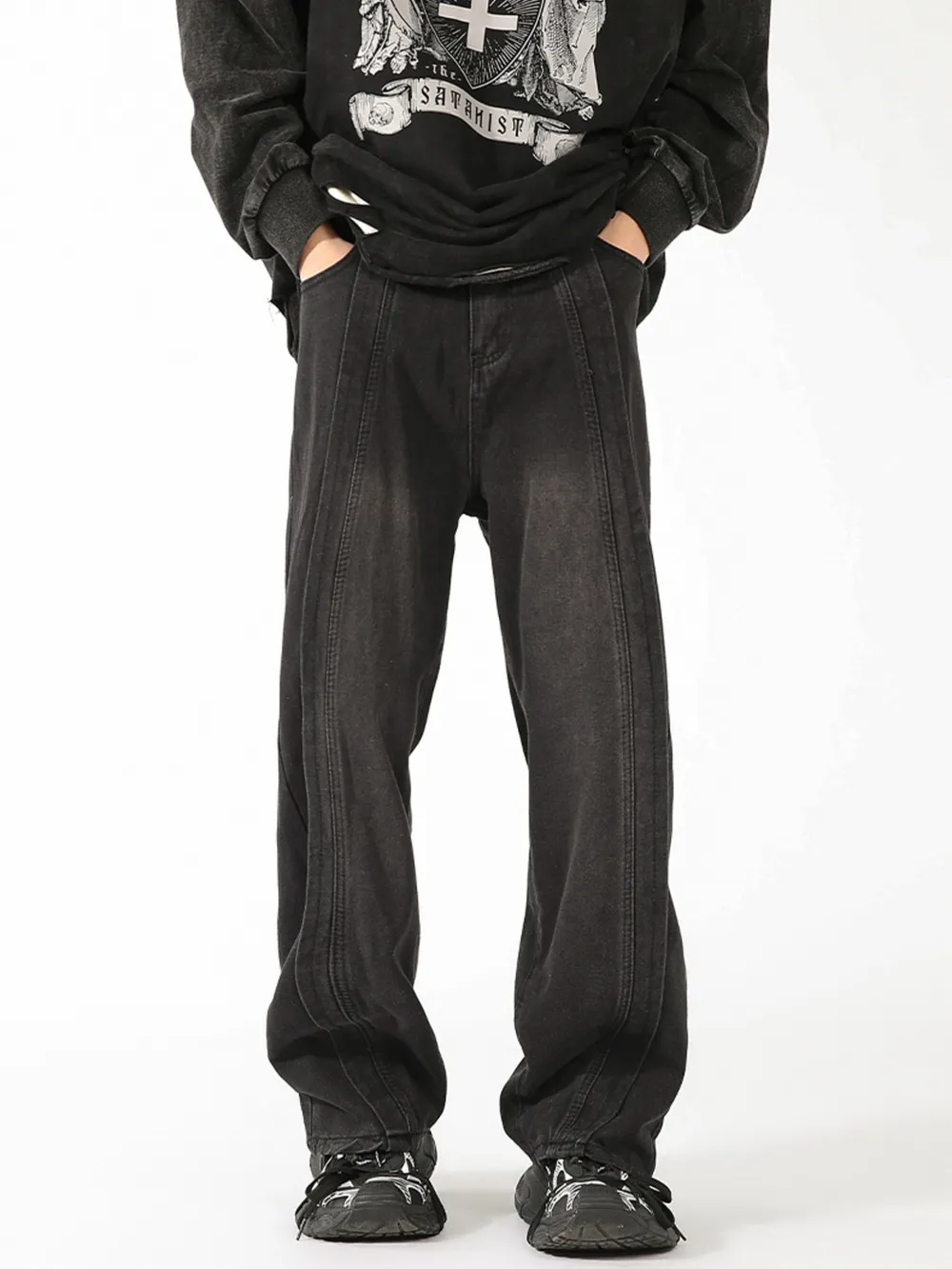 Men's Plus Size Washed Wide Leg Jeans