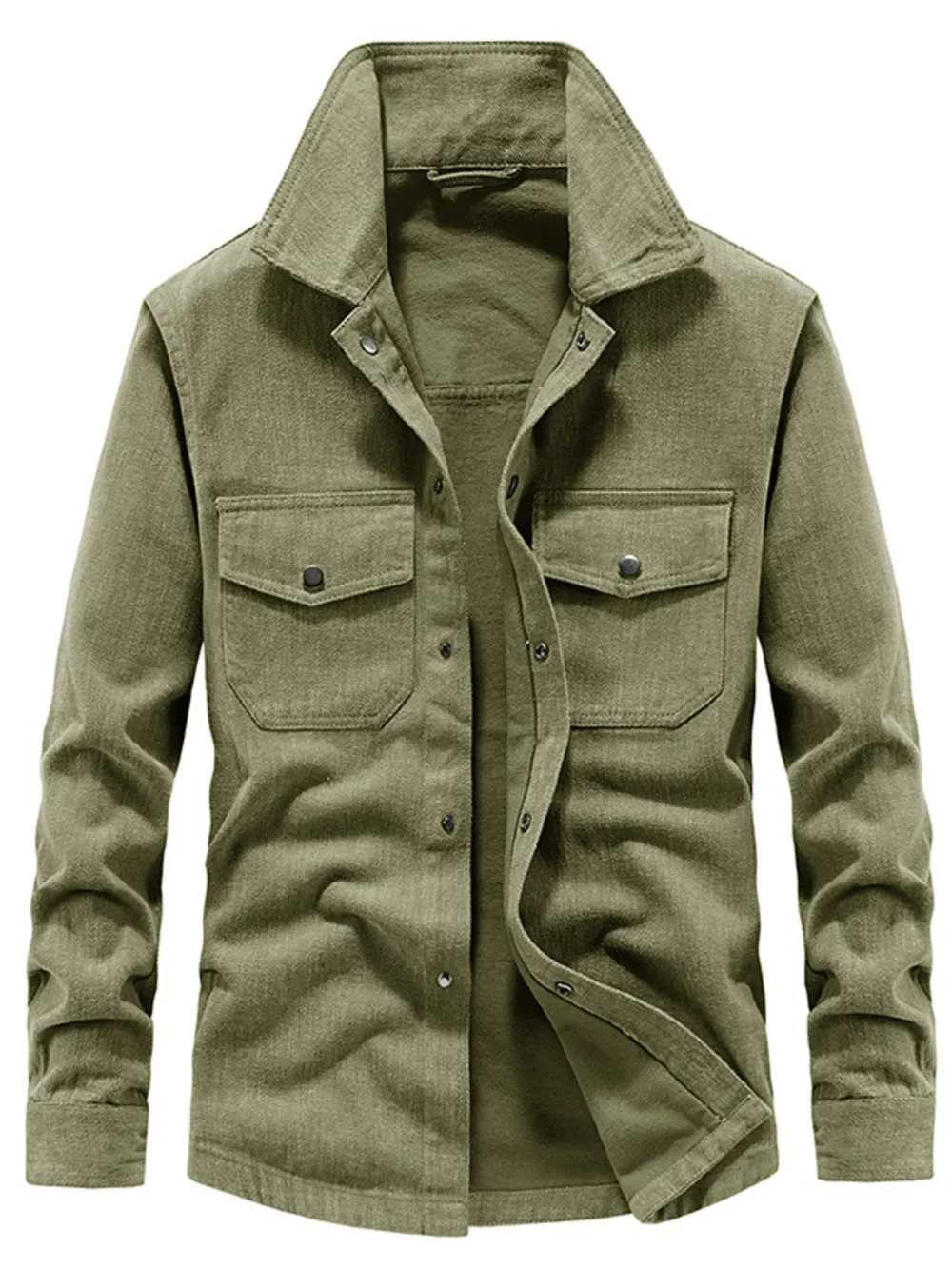 Men's Plus Size Dual Chest Pockets Shacket, image 2