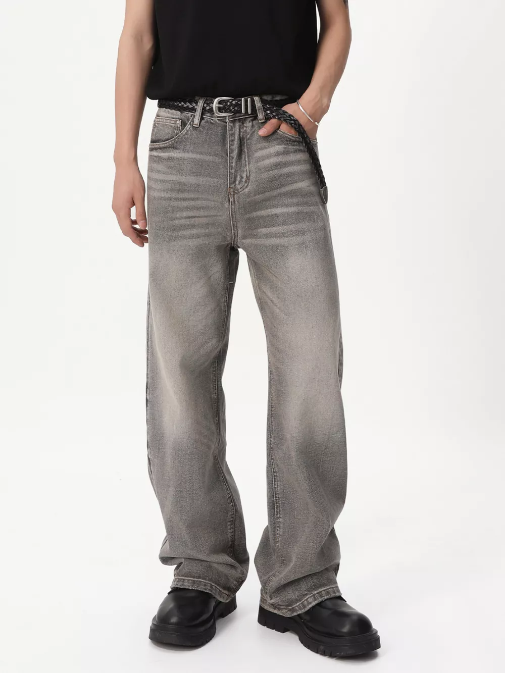 Men's Vintage Wash Wide Leg Jeans