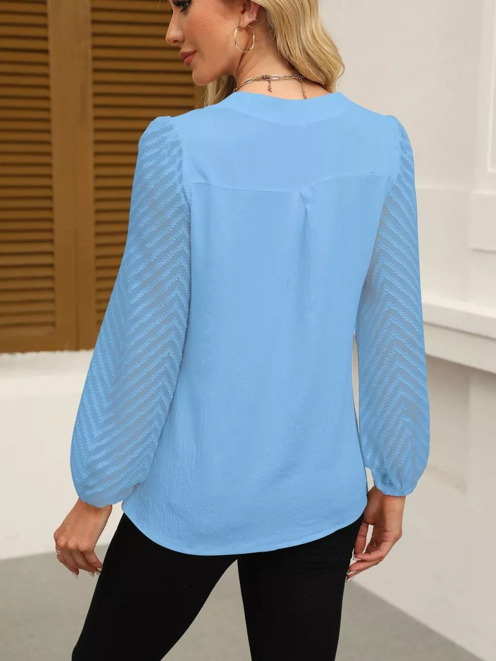 Notched Balloon Sleeve Blouse, image 19