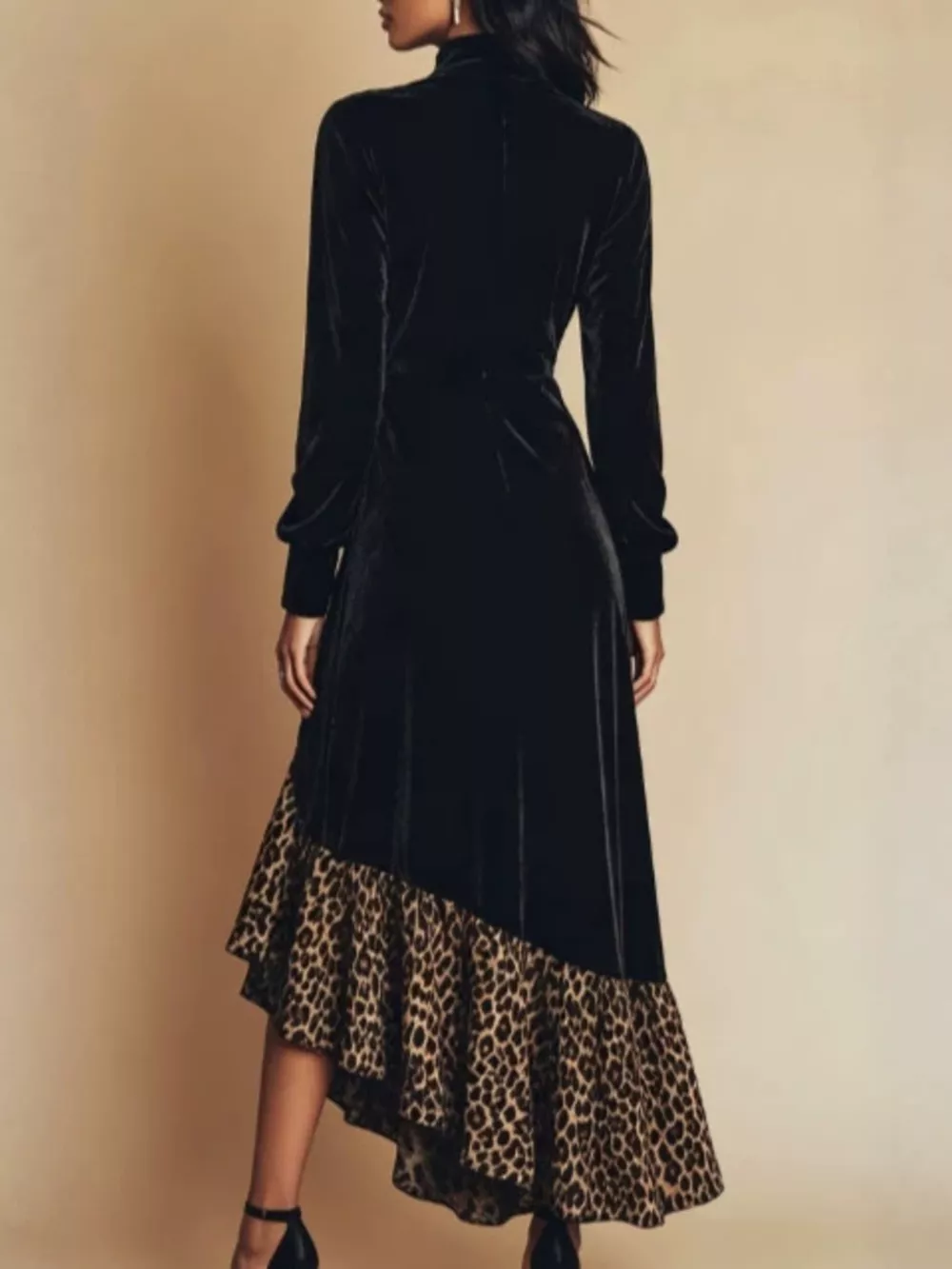 Leopard Ruffle Hem Mock Neck Dress, image 4