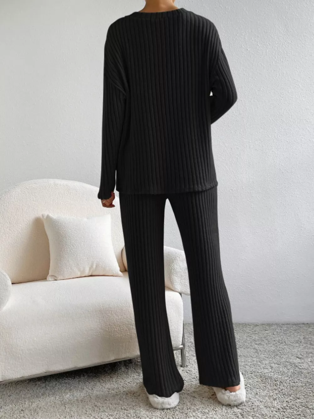 Ribbed Knit Long Sleeve Top and Pants Set, image 17