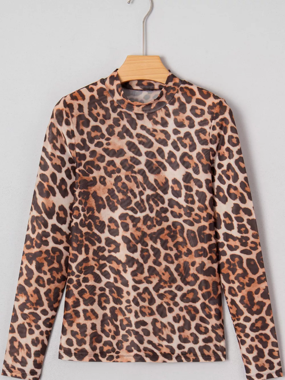 Leopard Mock Neck Long Sleeve Mesh Top, image 8