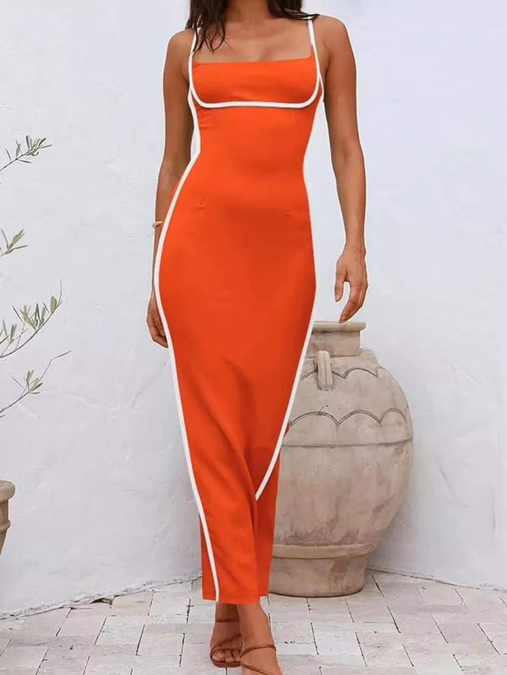 Contrast Trim Spaghetti Strap Maxi Dress, image 2