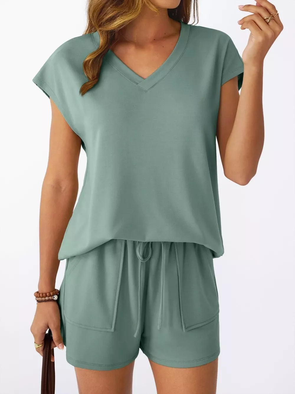 Casual V-Neck T-Shirt and Shorts Set, image 14