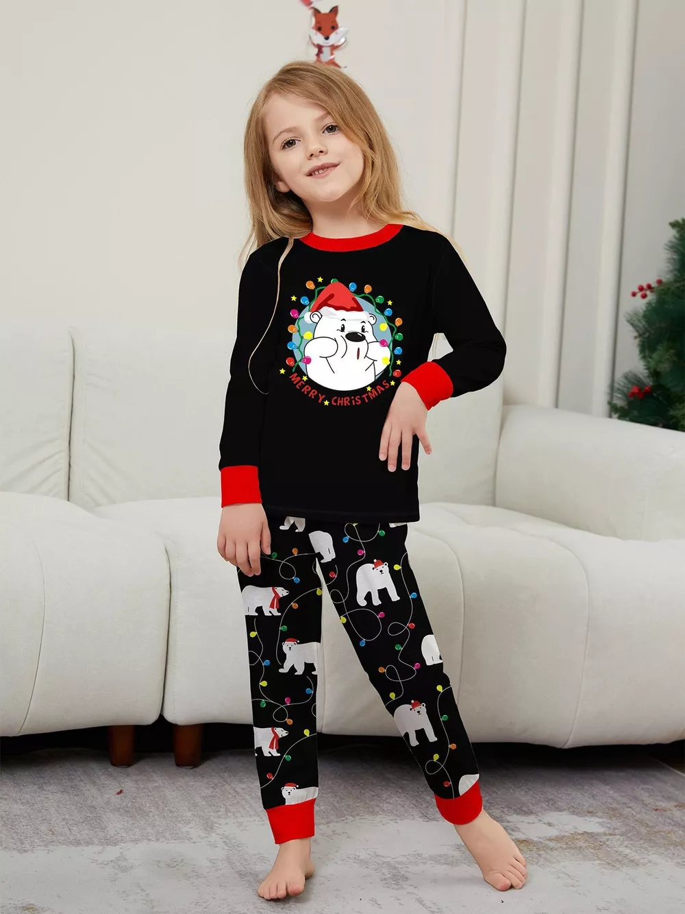 Full Size Family Matching Christmas Pajamas Set with Polar Bear Print Plus Size, image 10