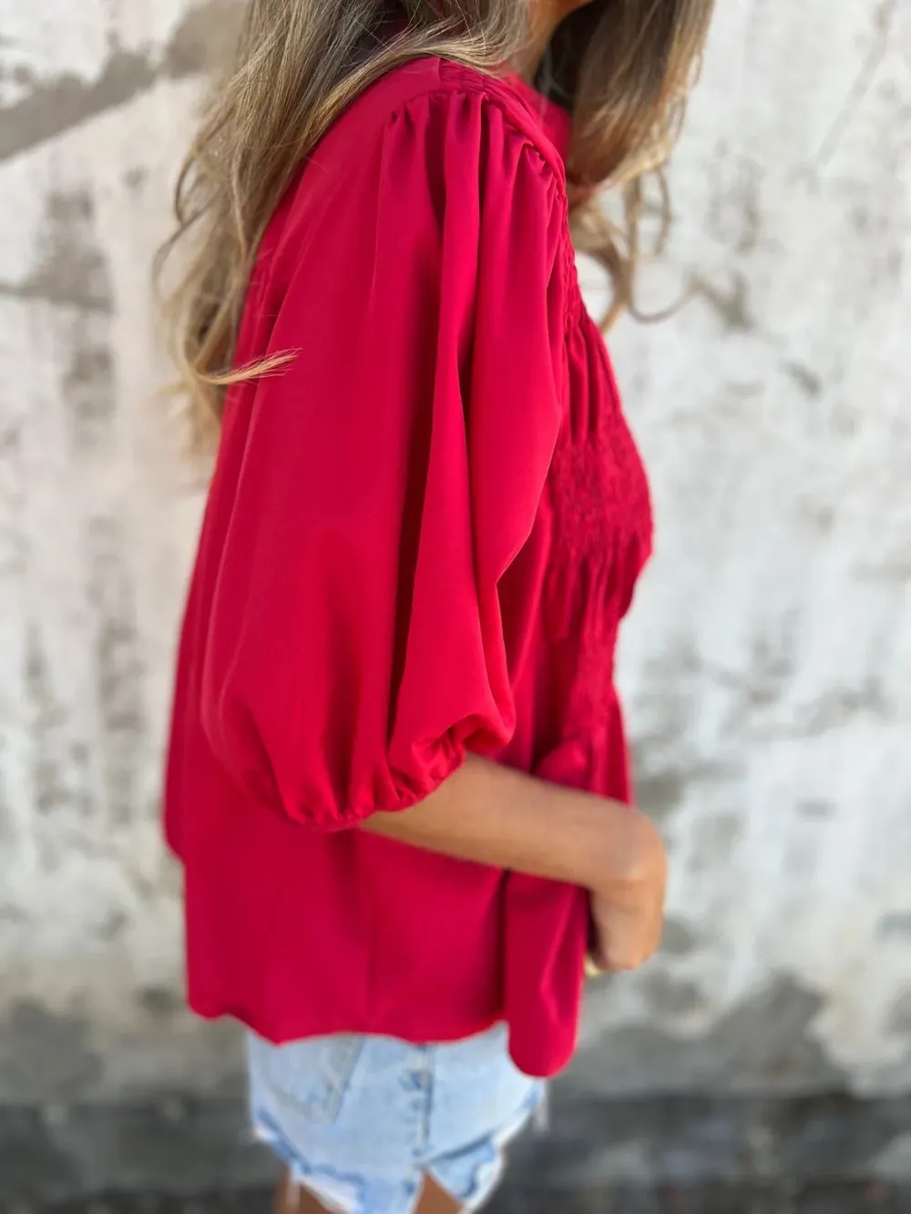 Full Size Smocked Puff Sleeve Blouse Plus Size, image 23