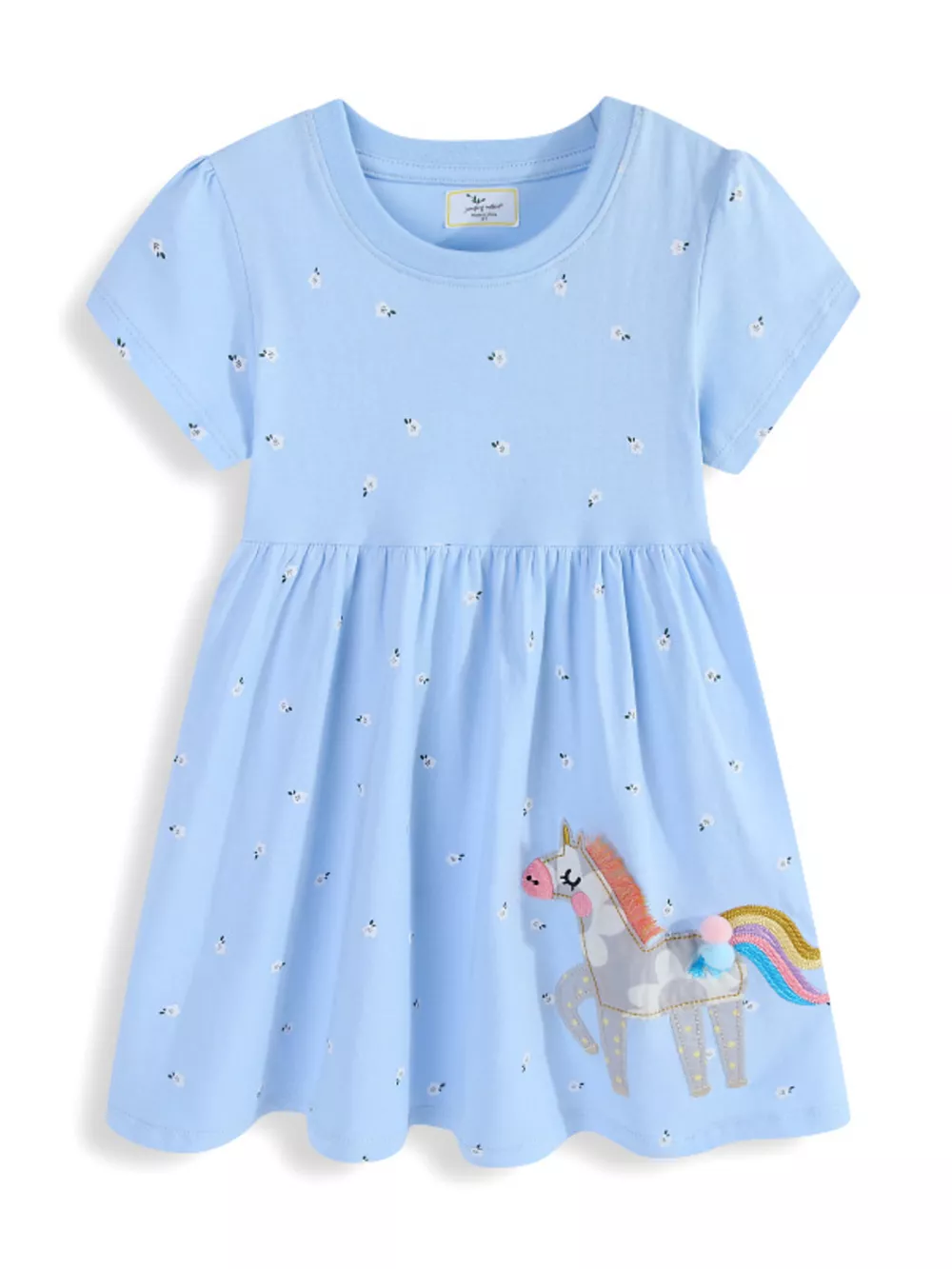 Children's Floral Unicorn Round Neck Dress, image 3
