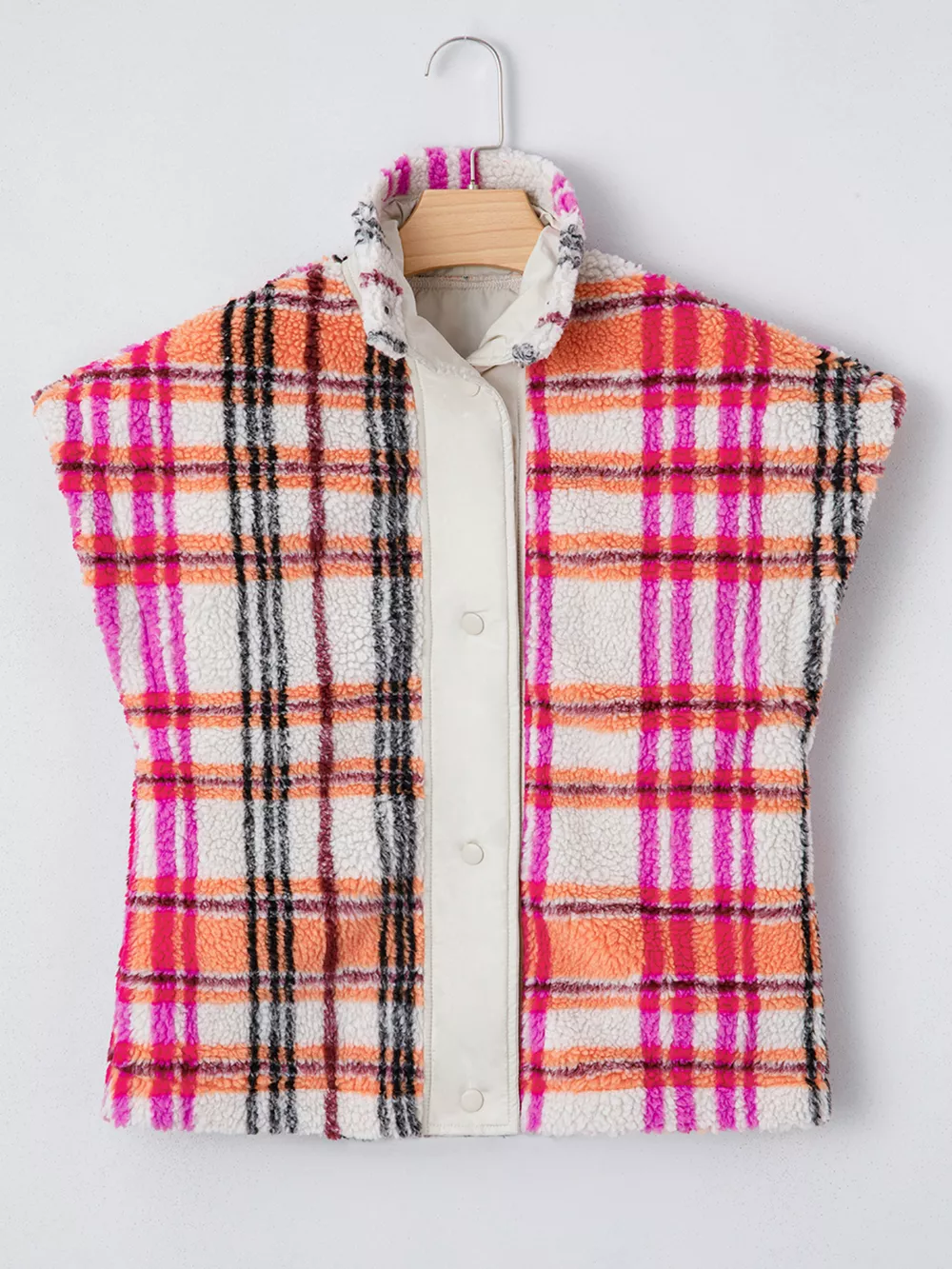 Sherpa Plaid Snap Down Vest Coat, image 11