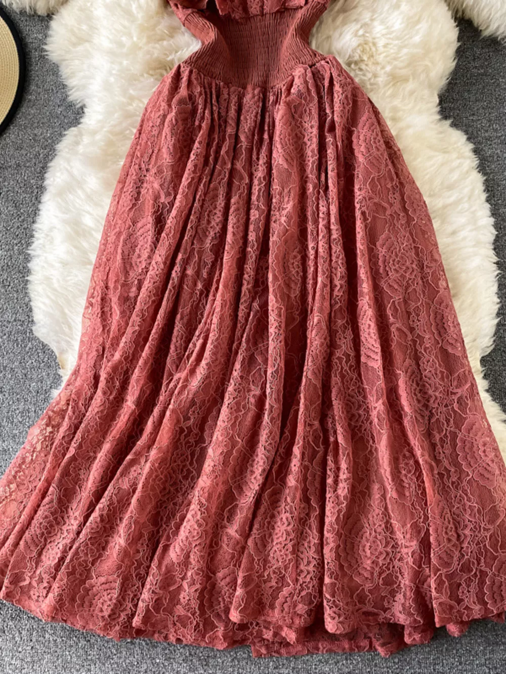 Ruffled Mock Neck Lace Maxi Dress, image 19