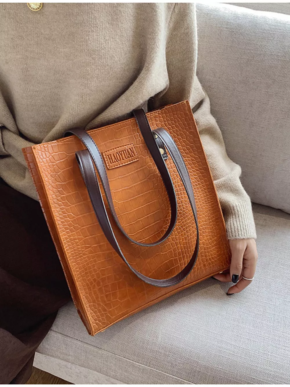 Leather Tote Shoulder Bag, image 12