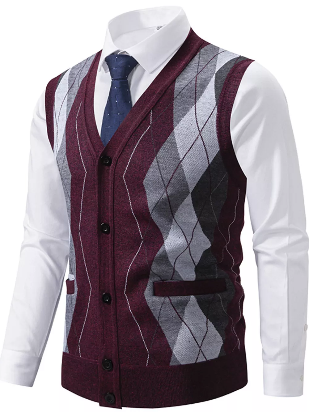 Men's Plus Size Classic Argyle Pattern Knitted Sweater Vest, image 9