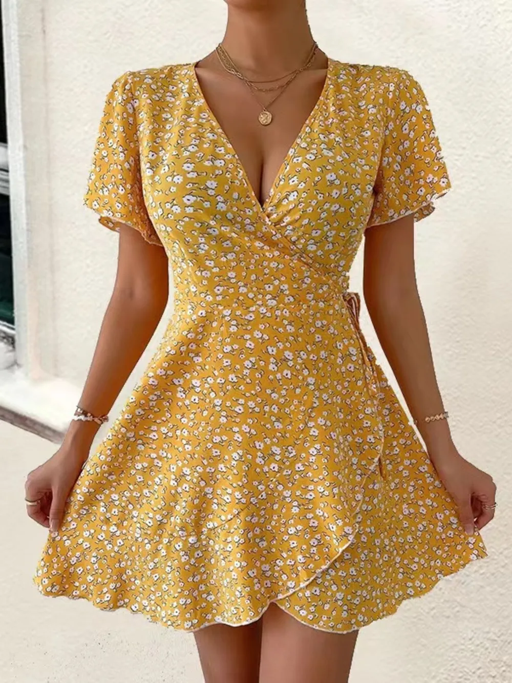 Floral Flutter Sleeve Wrap Mini Dress, image 20