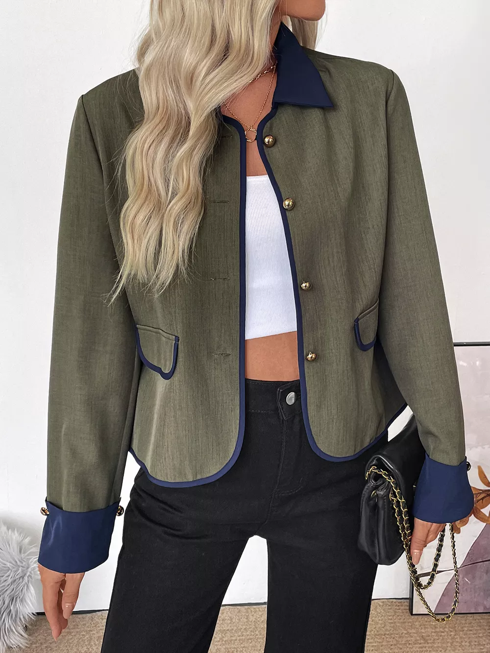 Contrast Trim Button-Up Jacket, image 9