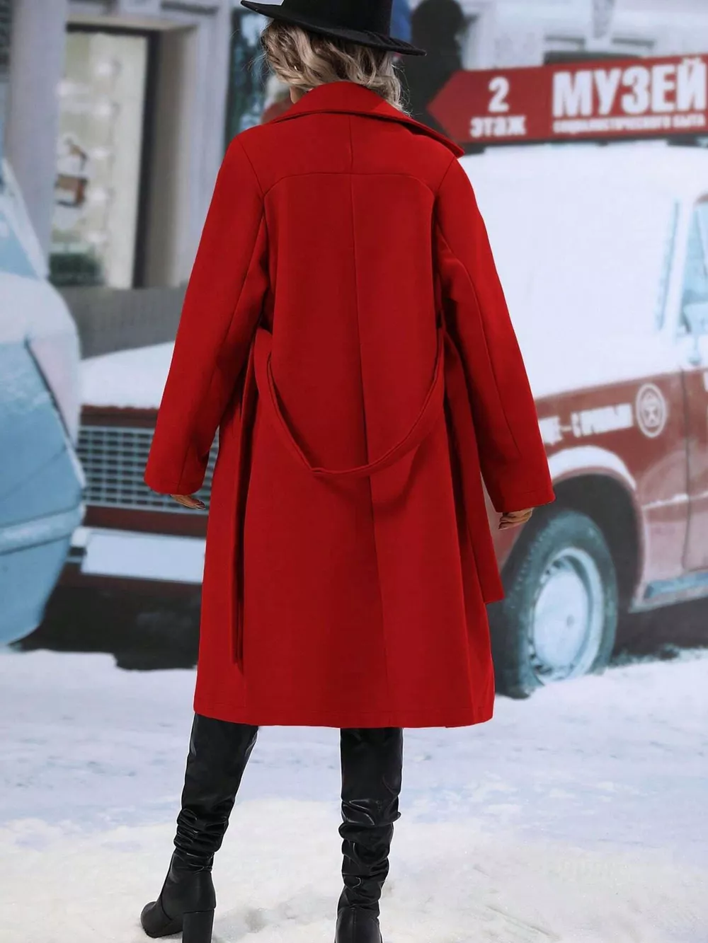 Double-Breasted Lapel Collar Overcoat, image 3
