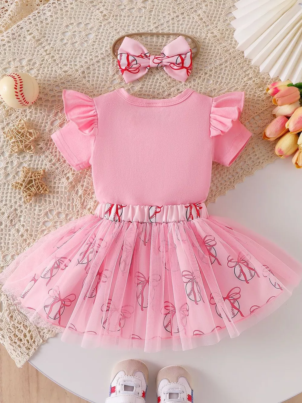 Children's Letter Graphic Bodysuit and Skirt Set with Headband, image 10