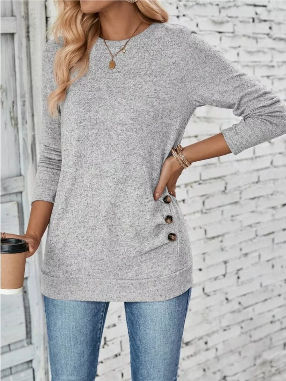 Casual Decor Button Long Sleeve T-Shirt, image 22