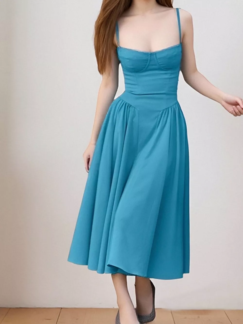Sweetheart Neck Spaghetti Strap Midi Dress, image 31
