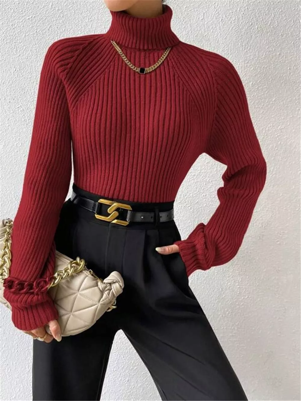 Ribbed Knit Turtleneck Sweater, image 2