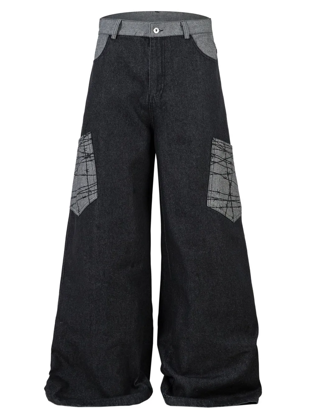 Men's Wide Leg Cargo Jeans with Contrast Panels, image 2