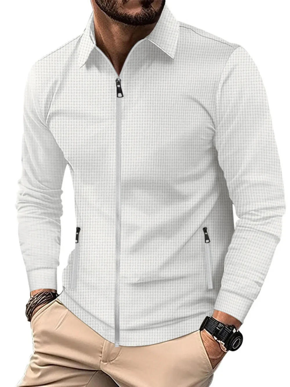 Men's Full Size Waffle Knit Zip Up Jacket Plus Size, image 2