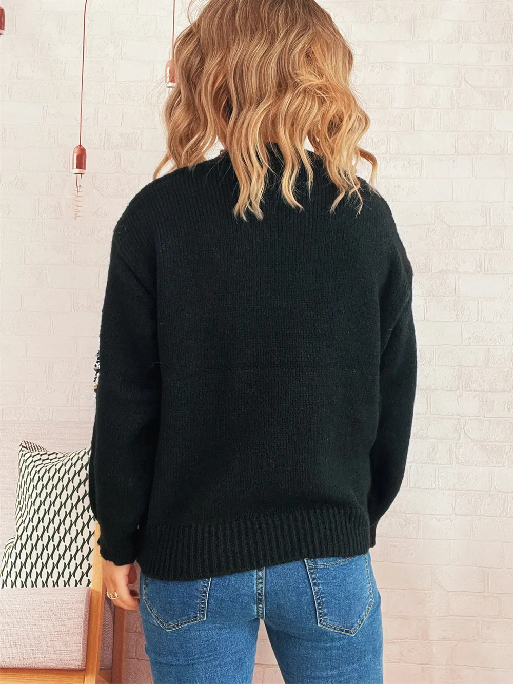 Sequined Diamond Pattern Oversized Sweater, image 12