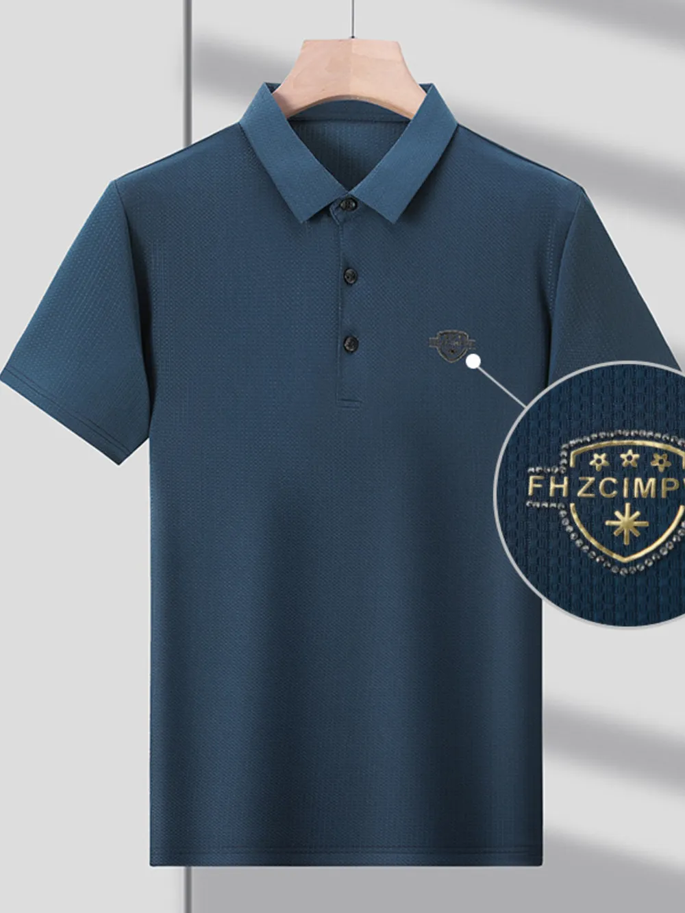 Men's Plus Size Embroidered Detail Short Sleeve Polo, image 6