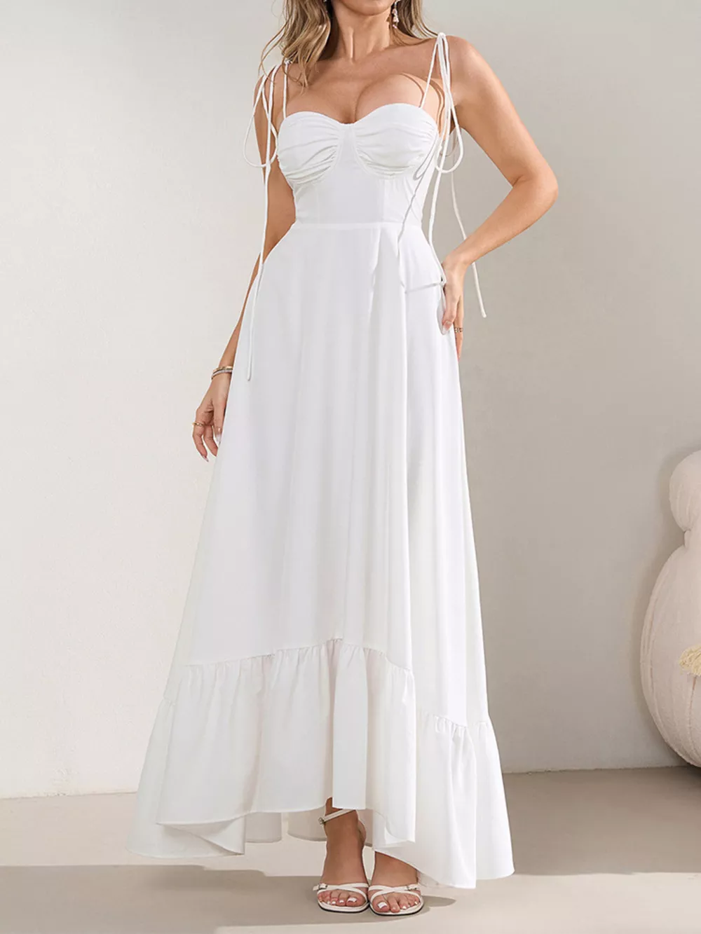 Sweetheart Neck Tie-Strap Ruffle Hem Maxi Dress, image 25