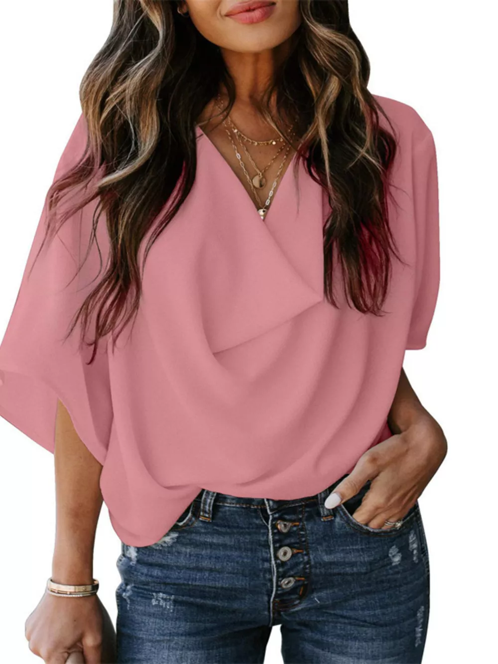 Full Size Half Sleeve Flowy Blouse Plus Size, image 7