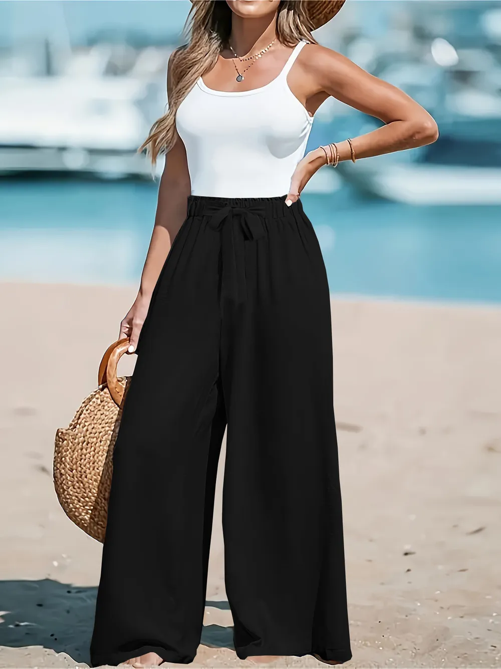 Full Size Drawstring Waist Wide Leg Pants Plus Size, image 21