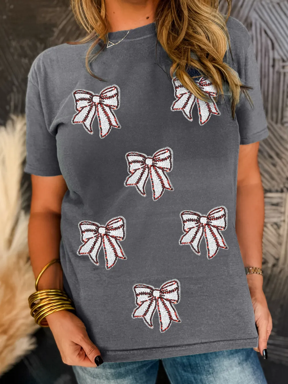 Sequin Bow Short Sleeve Tee, image 8