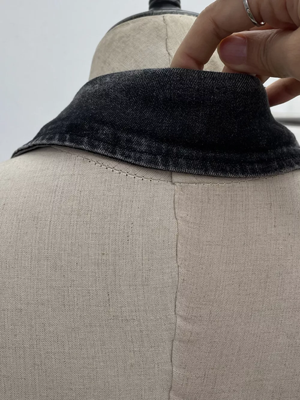 Smocked Denim Halter Collar Top, image 14