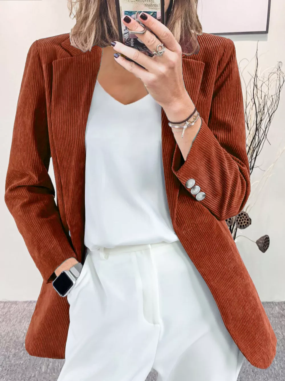 Corduroy Lapel Collar Casual Blazer, image 7