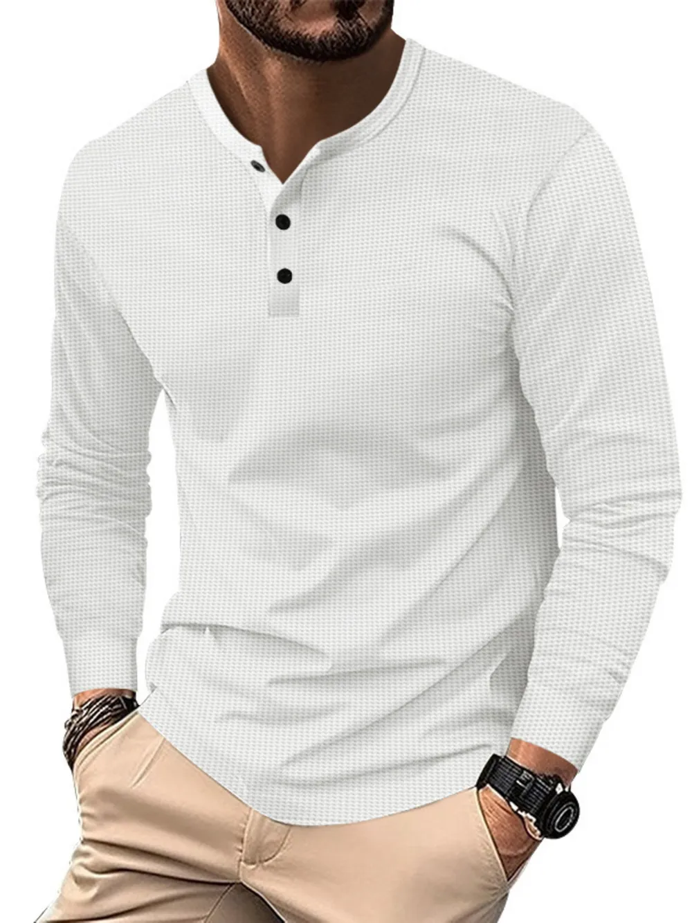 Men's Full Size Button Detail Long Sleeve T-Shirt Plus Size, image 5