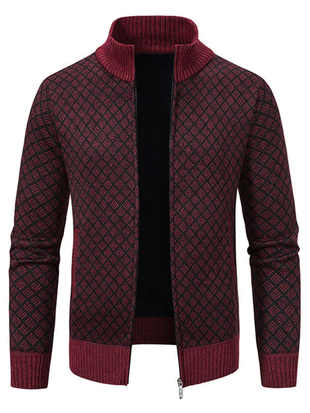 Men's Plus Size Diamond Pattern Zip-Up Knit Cardigan, image 6
