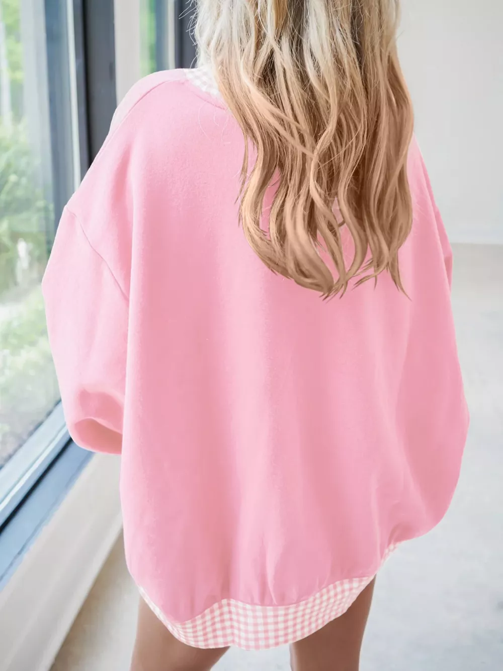 Gingham Trim Dropped Shoulder Sweatshirt, image 12