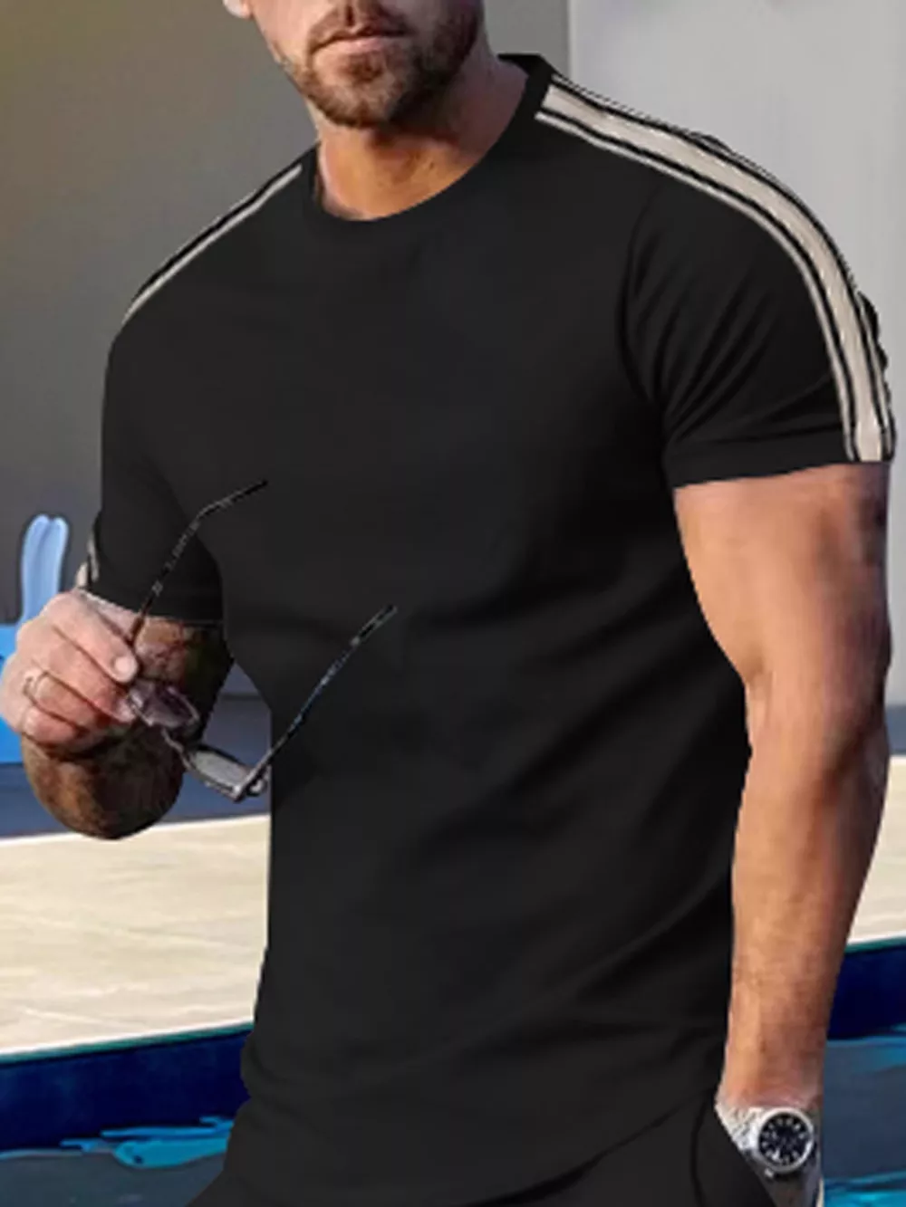 Men's Full Size Striped Shoulder Casual T-Shirt Plus Size, image 5