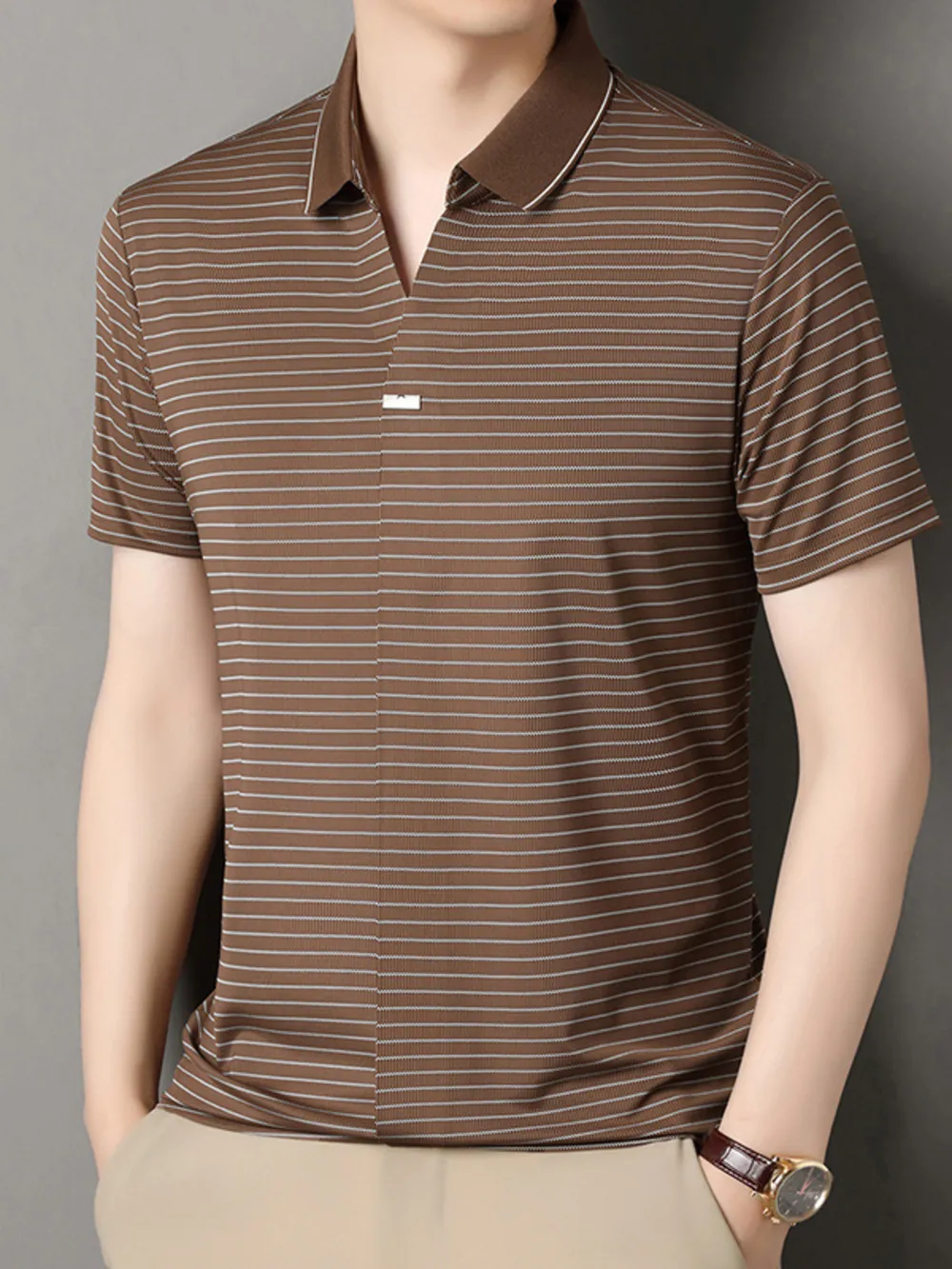 Men's Striped Short Sleeve Polo, image 3