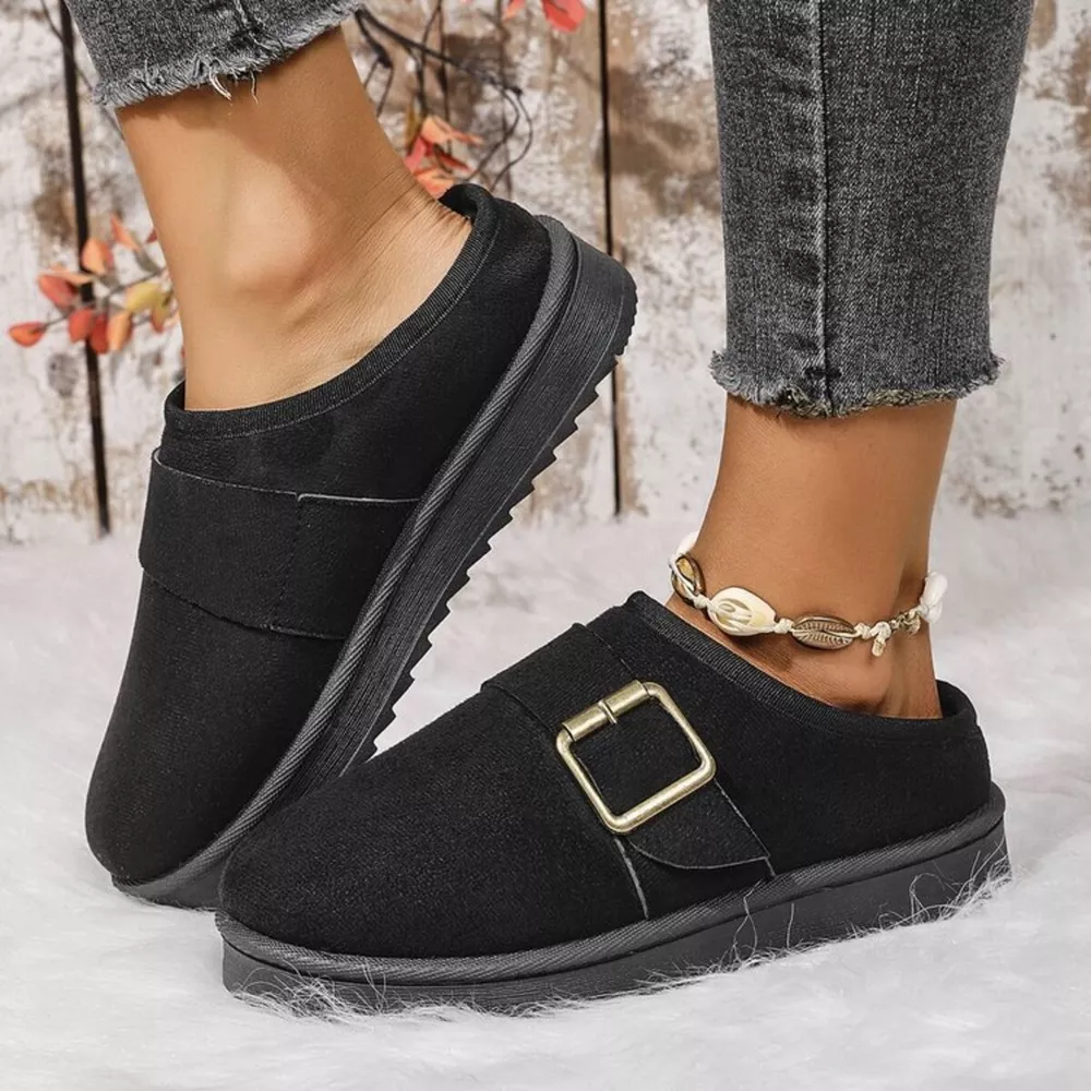 Buckle Decor Plush Lined Warm Slippers, image 12