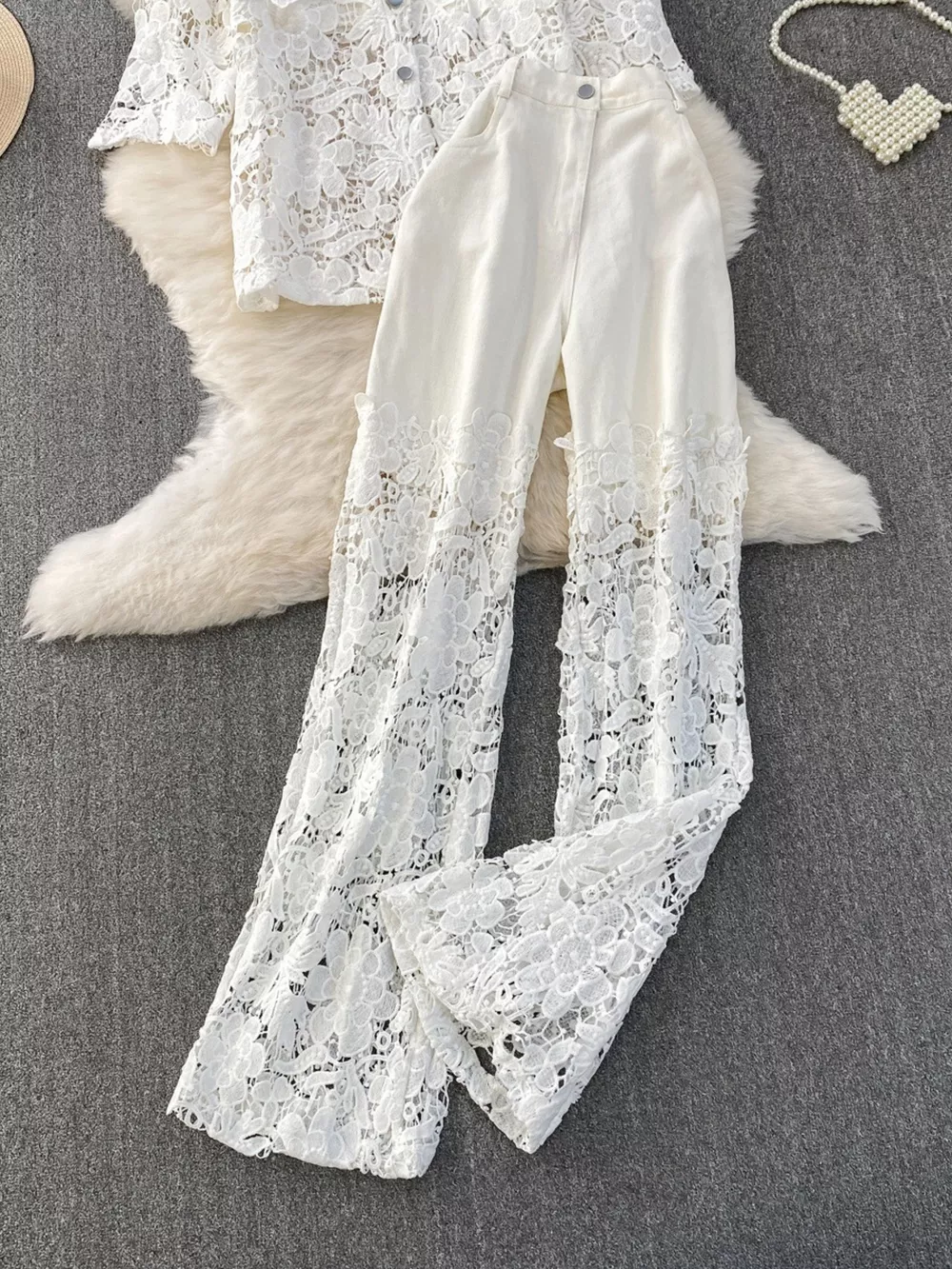 Lace Patchwork Shacket and Pants Set, image 18