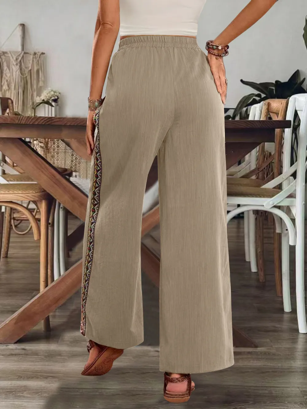 Bohemian Wide Leg Embroidered Side Stripe Pants, image 11