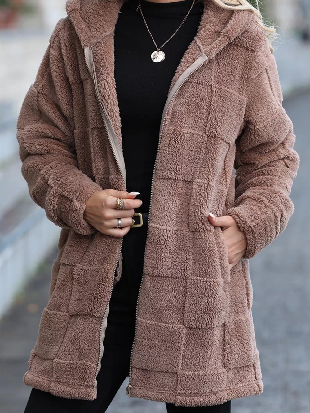 Fleece Zip Up Hooded Outerwear, image 2