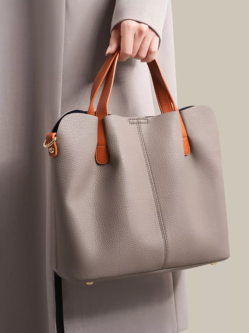 Leather Contrast Handle Handbag, image 9
