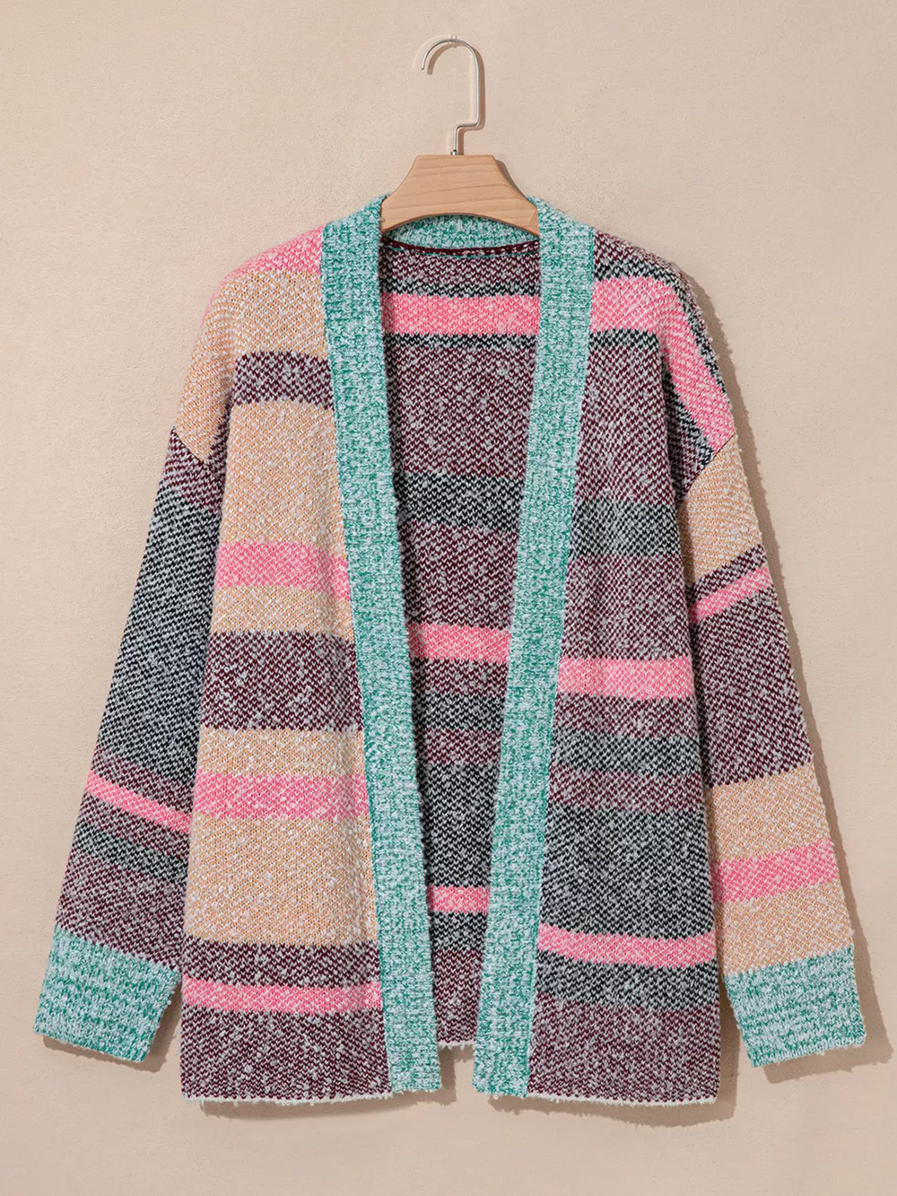 Color Block Striped Side Slit Open Front Cardigan, image 3